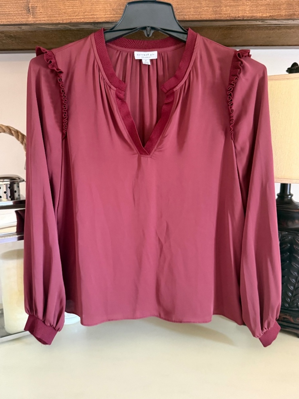Current Air Spilt-Neck Blouse - Burgundy